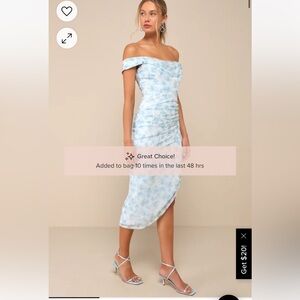 Idyllic Beauty Light Blue Floral Off-The-Shoulder Midi Dress. NWOT. XS